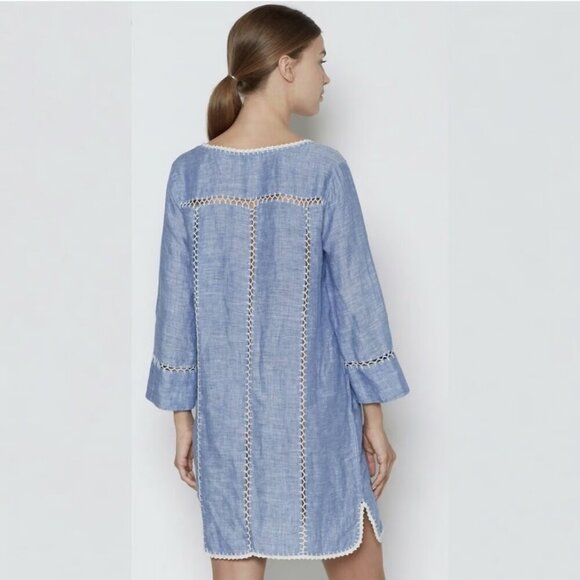 Joie Warby 100% Linen Blue Tunic Dress Cover Up with Embroidery,  XXS - Picture 2 of 11